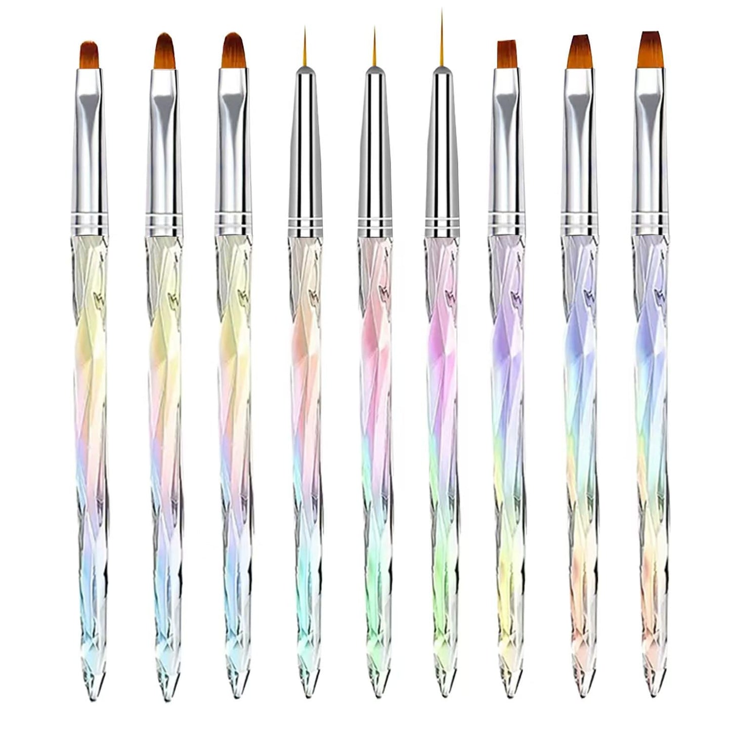 9PCS Nail Art Brush Set, Gel Polish Painting Brushes with Oval, Flat and Liner Brushes, Professional Nail Design Tools for Builder Gel, French Tip, Nail Painting and DIY Manicure