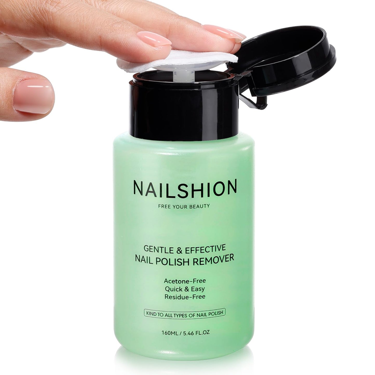 Nailshion Aloe Vera Nail Polish Remover Non-Acetone, VE Non-Drying, 5-10s Remove All Air Dry Nail Polishes, Built-in Easy Push-down Pump, Clear Nail Polish DIY at Home Nail Art Essentials