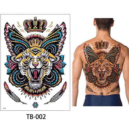 Glaryyears Full Back Realistic Tiger Temporary Tattoo - Large Waterproof Body Art