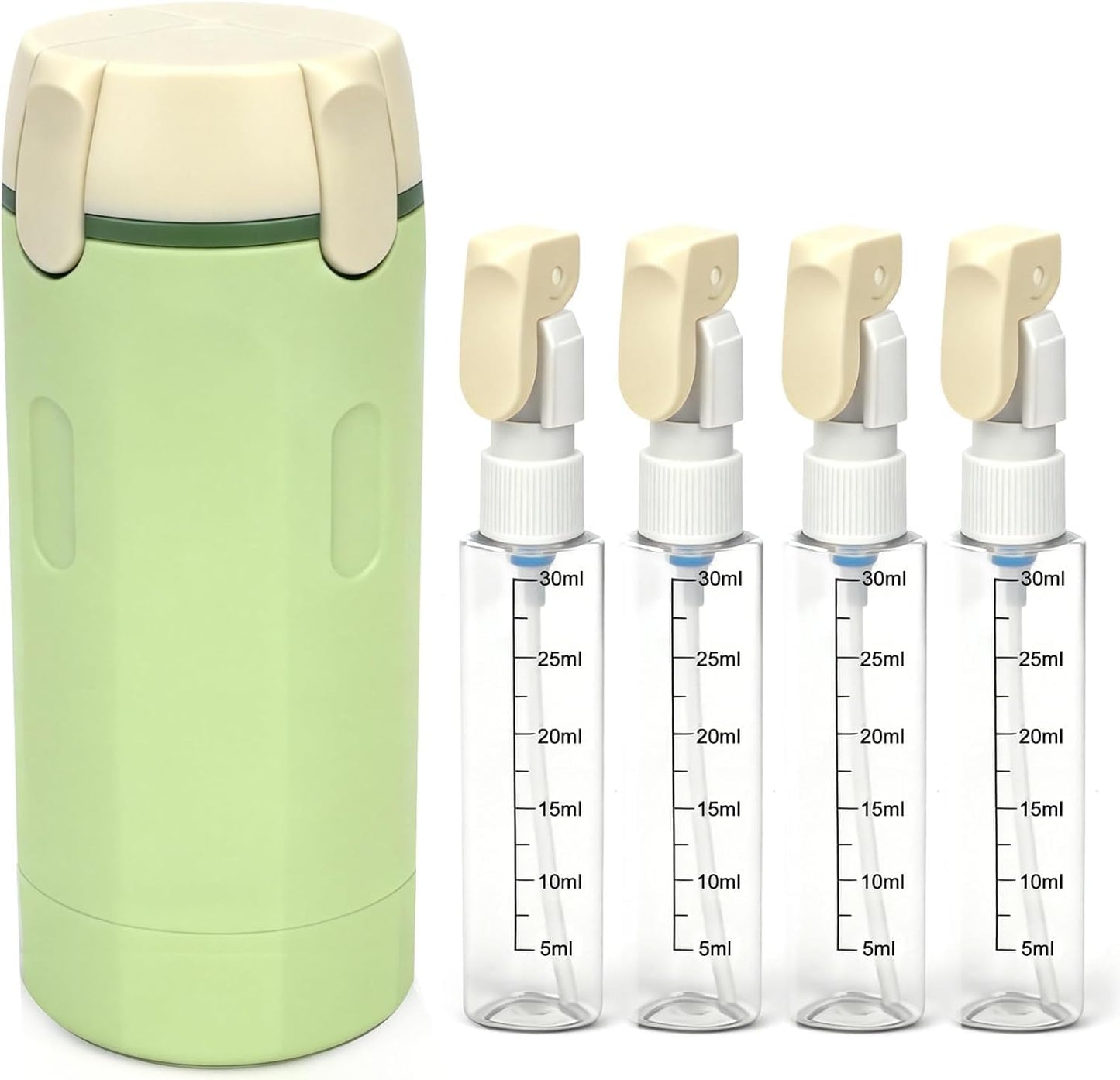 Travel Dispenser Set - 4 Pack 30ML Refillable Toiletry Bottles | Leak Proof & Portable for Shampoo, Shower Gel, Travel (White)