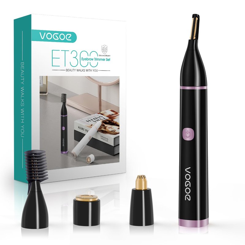 VOGOE Eyebrow Trimmer for Women, 3-in-1 Electric Eyebrow Razor & Facial Hair Remover, Painless Rechargeable & Portable for Brows, Peach Fuzz, Lips and Chin (Black)