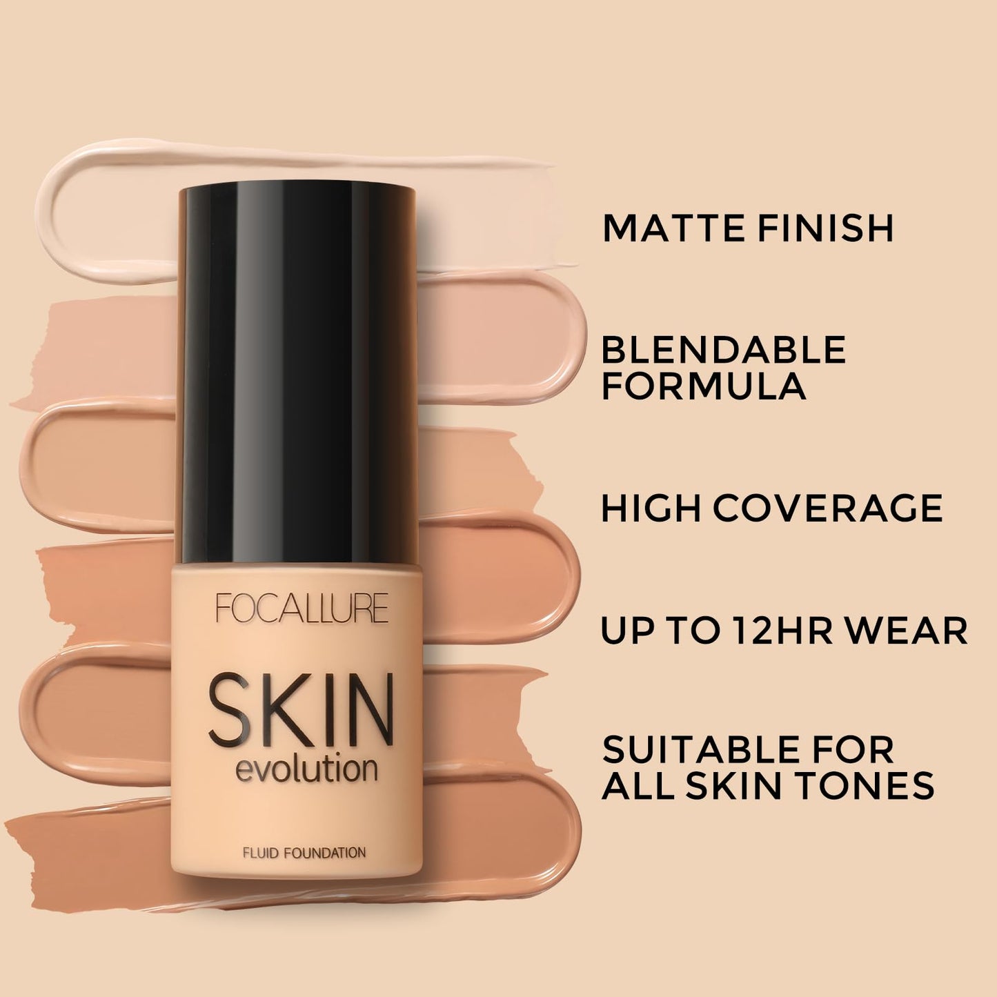 FOCALLURE Liquid Foundation, Skin Evolution Foundation + Concealer, Medium-Full Coverage with Matte Finish, Oil-Control Makeup, Waterproof, Warm Ivory