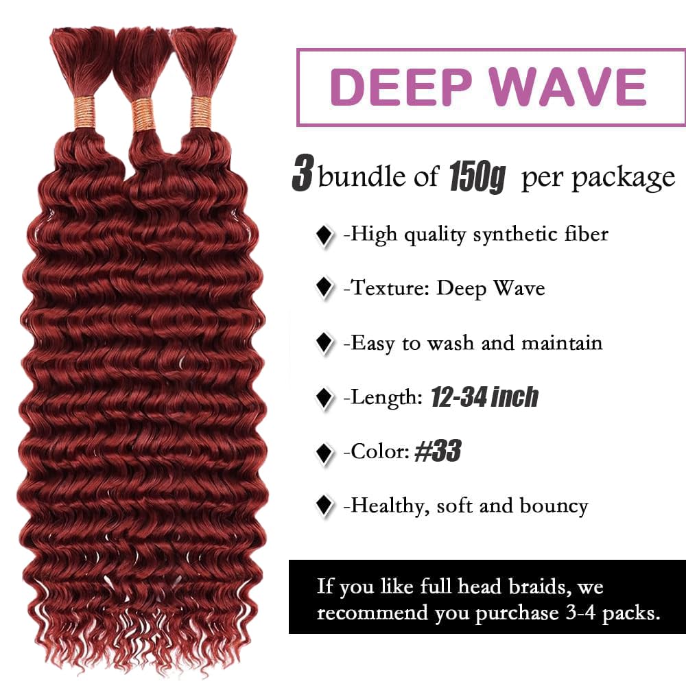 DiexrLamx Human Braiding Hair for Boho Braids 3 Bundles/Pack 30 30 30 Inch Color 33 Deep Wave Bundles Human Hair Curly Boho Hair for Braiding