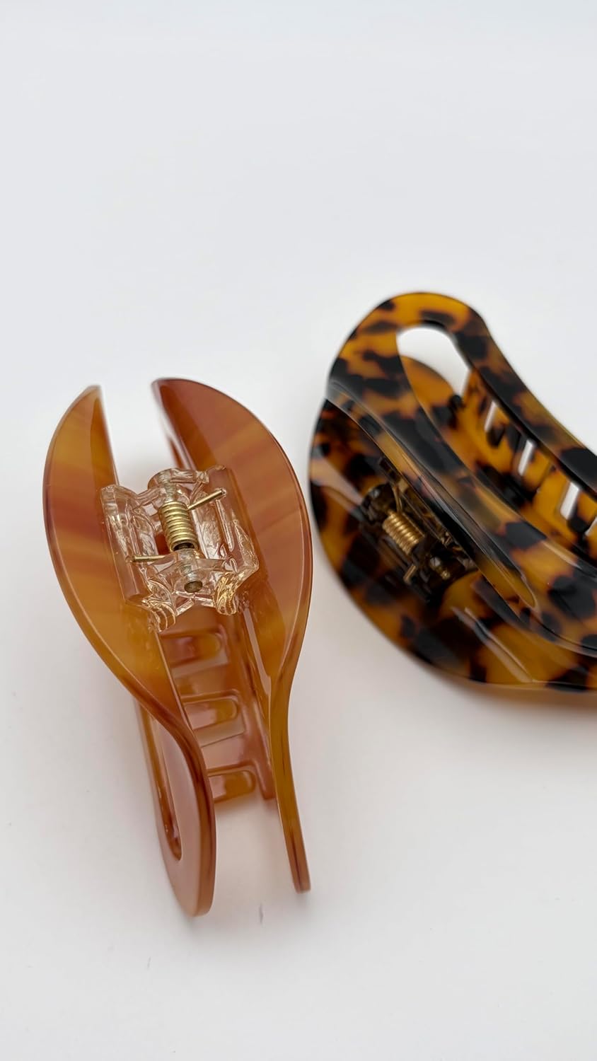 Tortoiseshell Hair Claw Clips - 2PCS Strong Hold Cellulose Acetate for Thick Hair | Leopard Print Medium Size Accessories