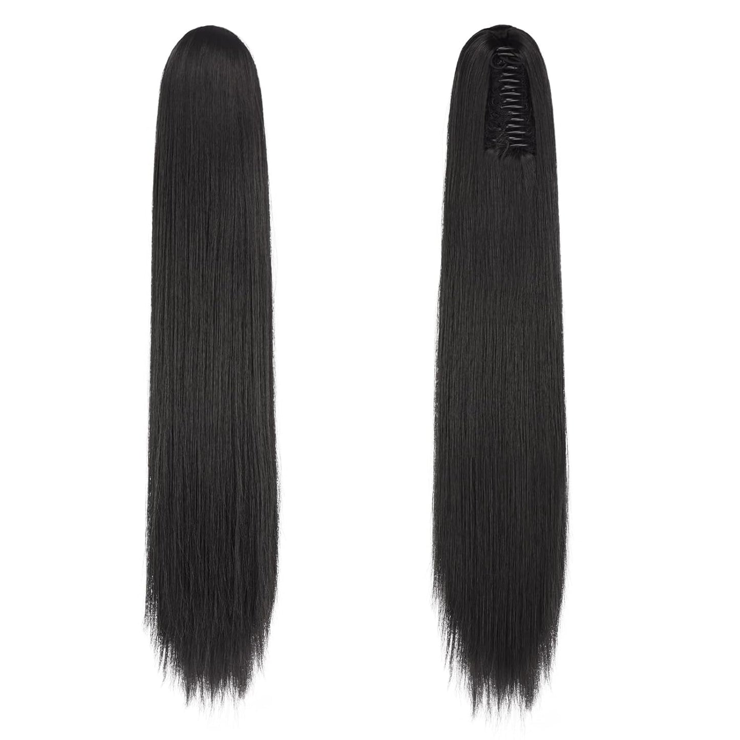 Claw Ponytail Extensions - Long Straight Synthetic Hairpieces for Women | Natural Black, 25 Inch