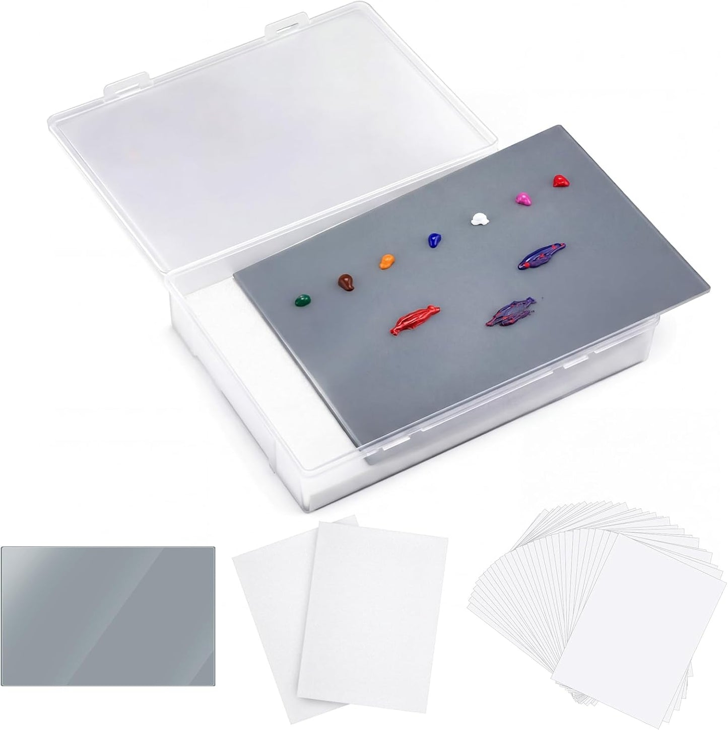 Tempered Glass Palette for Oil Painting - 9 x 12 Inch Airtight Container with 40 Sheets Disposable Paper for DIY Color Mixing