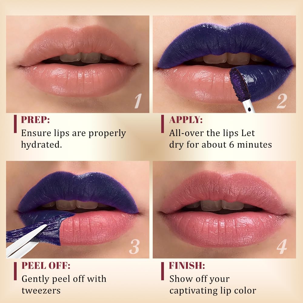 evpct Warm Rose Peel Off Lip Stain Tints with Tweezer, Matte Lipstick Lip Stain Gloss Long Lasting Waterproof for Women, Non-stick Cup Lipstick Peel Off High Pigmented 24 Hrs Original Lips Stains, 01