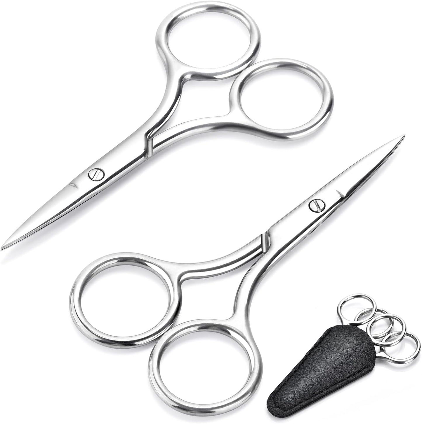 Professional Eyebrow & Facial Hair Scissors - 2-Pack Stainless Steel Precision Grooming Kit | 3.5” Straight Tip for Eyebrows, Beard, Nose & Mustache