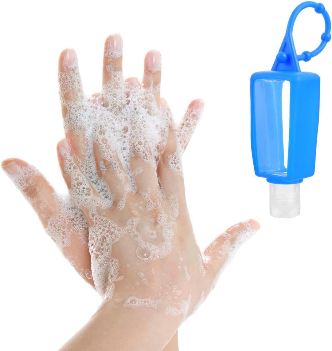 Travel Squeeze Bottles - 2pcs Leakproof Silicone Sleeve Containers for Hand Sanitizer | Refillable Clear Plastic, Keychain Design