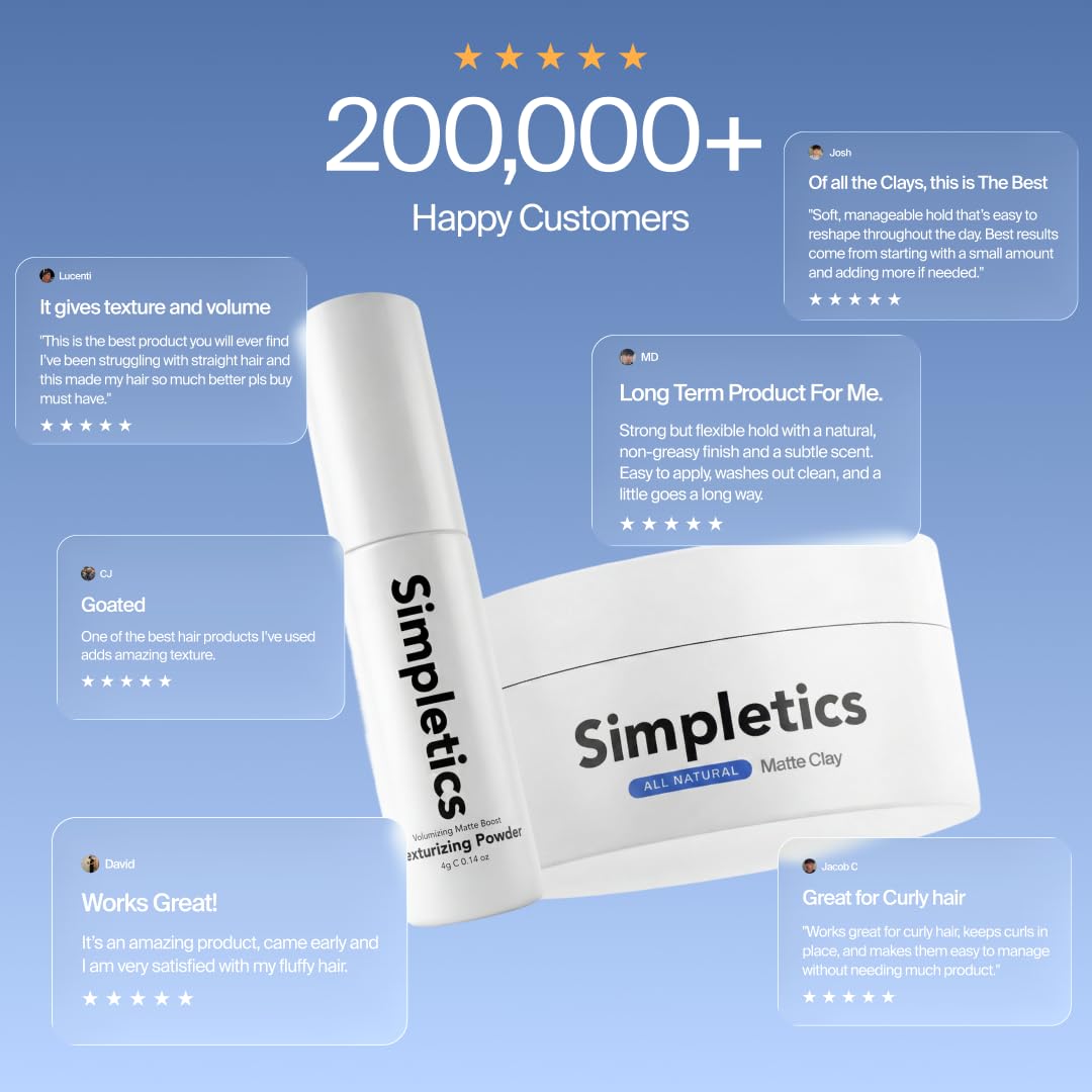 Simpletics Texture Essentials Duo - Sea Salt Spray & Hair Texture Powder Bundle - Volumizing Lift, Matte Finish & Beach Waves - Lightweight Styling System for Men & Women