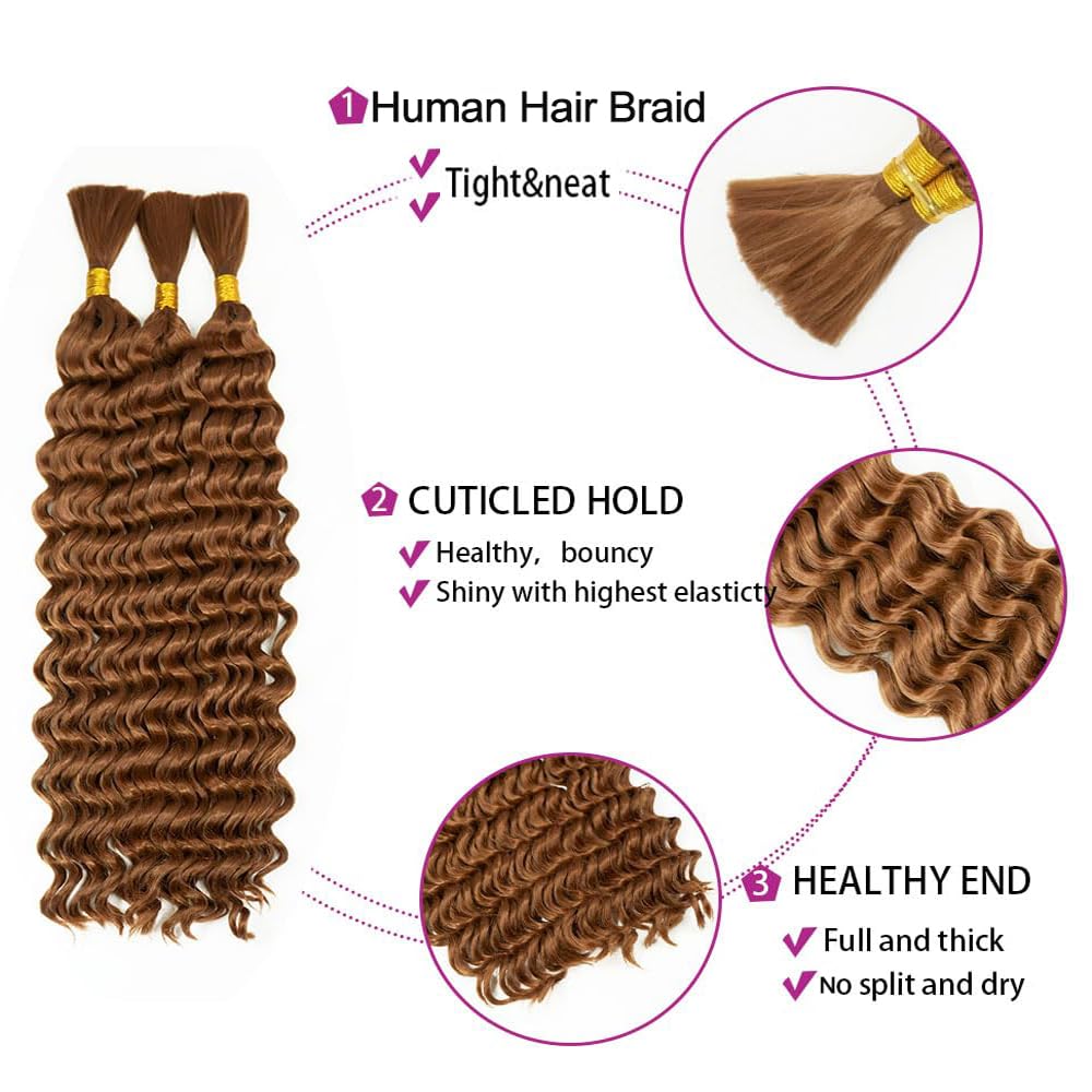 28 28 Inch Color 30 Boho Human Hair Light Brown Boho Hair For Braiding #30 Braids Deep Wave Color 30 Braids Brown Bulk Bohehemian Braiding 100g