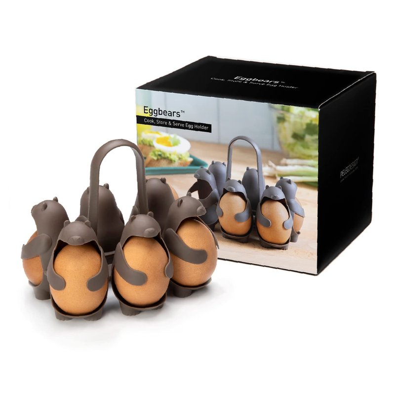 PELEG DESIGN Eggbears 3-in-1 Cook, Store and Serve Egg Holder, Bear-Shaped Boiled Egg Cooker for Making Soft or Hard Boiled Eggs, Eggies, Holds 6 Eggs for Easy Cooking and Fridge Storage