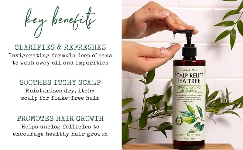 PHARM TO TABLE Tea Tree Shampoo 16.23 Fl Oz Sulfate-Free Clarifying Hair Care