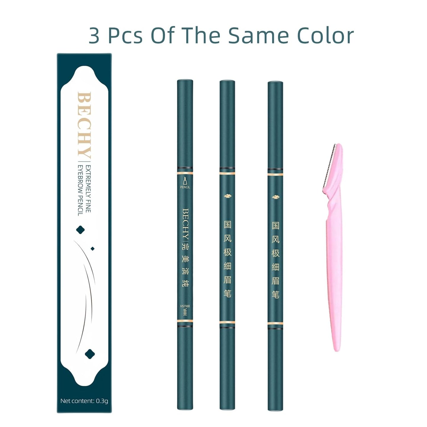 Eyebrow Pencil Set - 3 PCS Waterproof Micro Brow Pencils with Brush & Razor | Ultra-Fine Makeup Tools for Women