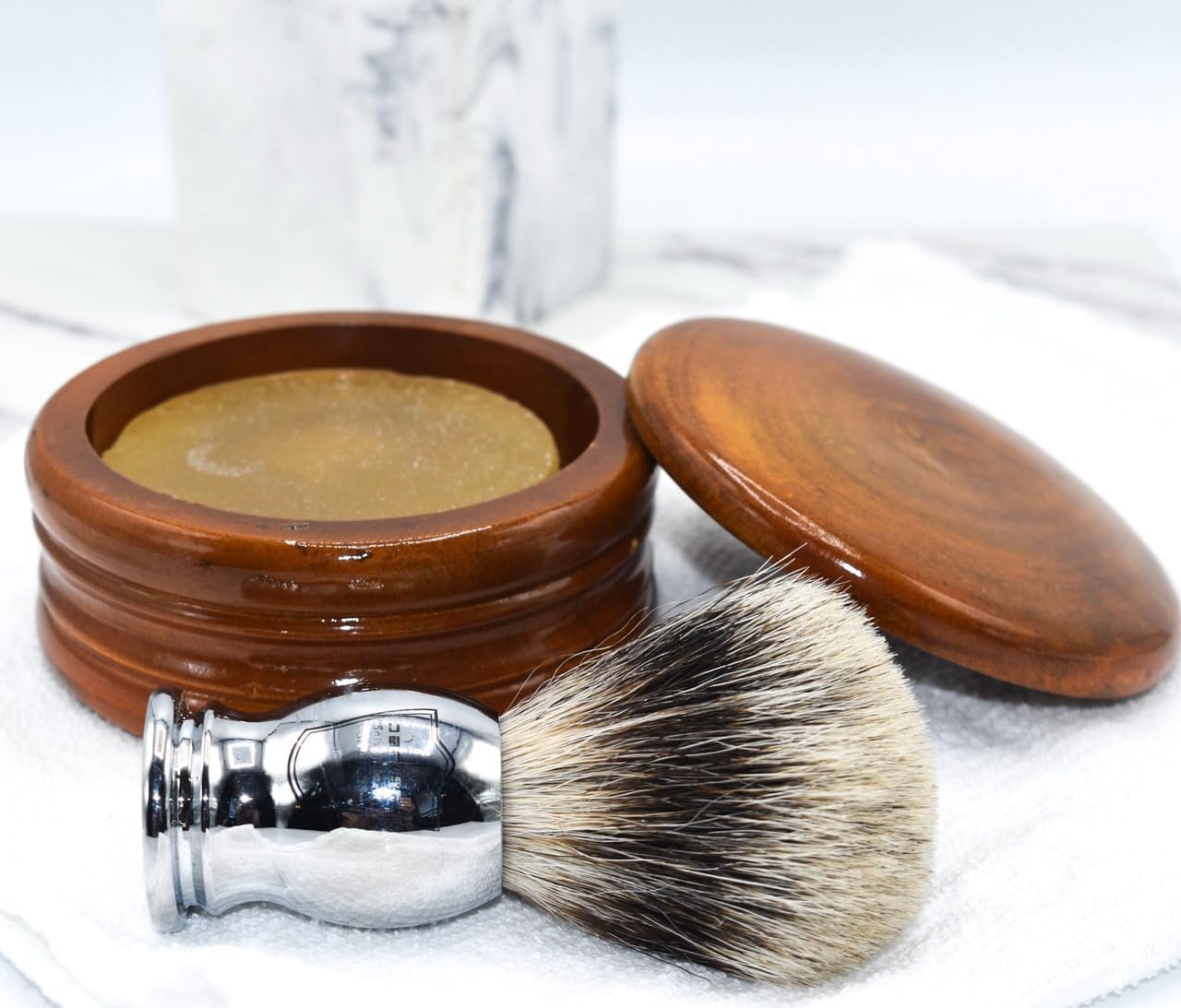 Parker Chrome Handle Pure Badger Shaving Brush & Stand
