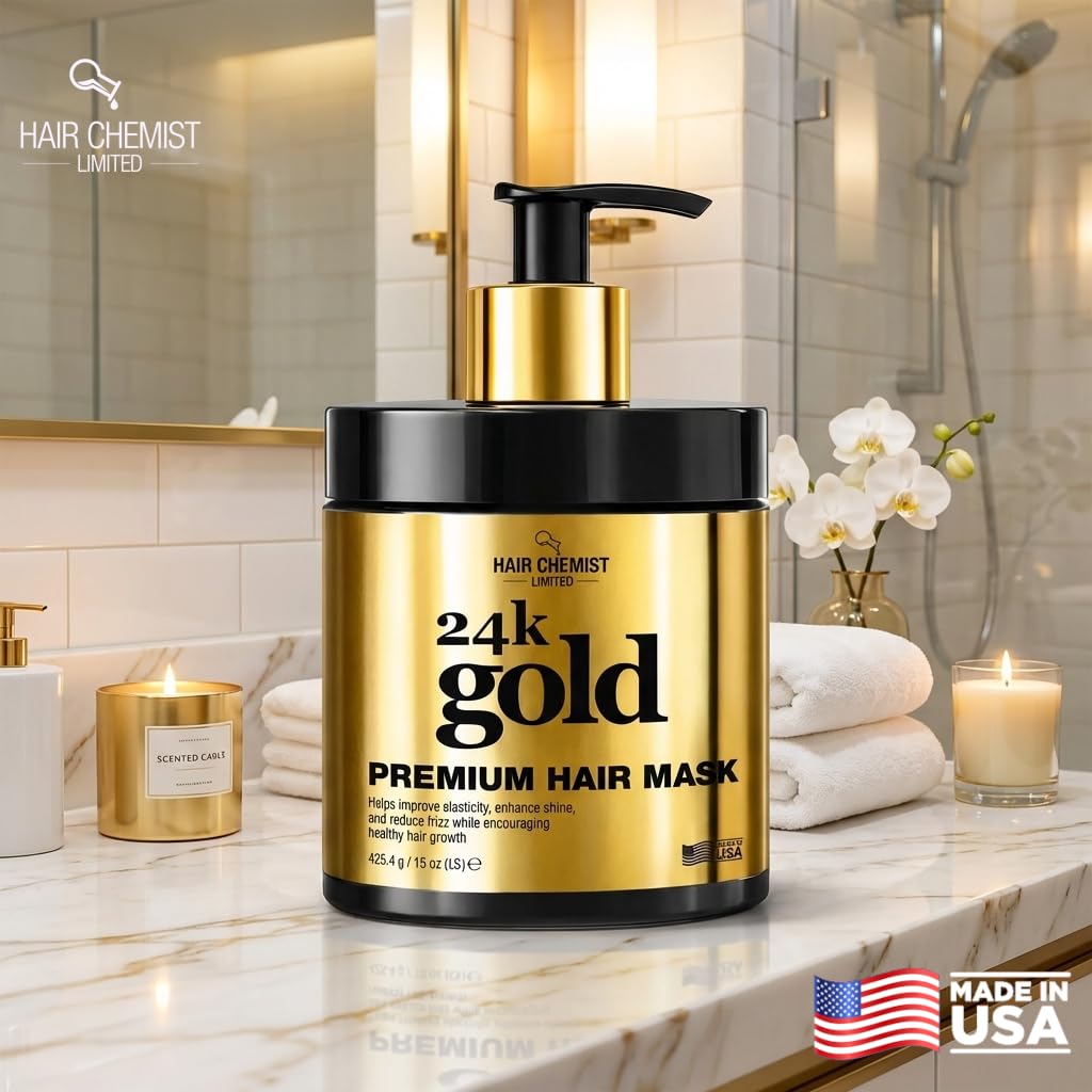 Hair Chemist 24k Gold Premium Hair Mask 15 oz. - Shine Enhancing, Frizz Reducting and Elasticity Improving Deep Treatment Hair Mask
