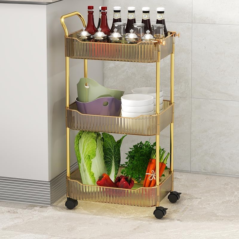 Acrylic 3-Tier Rolling Storage Cart - Versatile Organizer for Kitchen, Living Room & Office | Amber, 14''X10''X27''