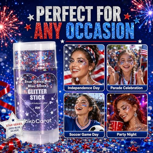 Red, White & Blue Body Glitter Stick for 4th of July Makeup