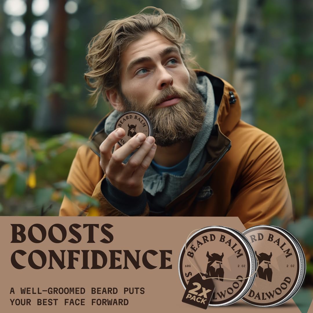 Striking Viking Natural Beard Balm for Men - 2 Oz, Sandalwood - Hydrating Beard Conditioner with Argan & Jojoba Oil - Softening Facial Hair Infusion with Shea Butter