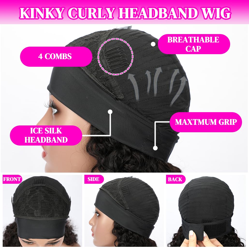Curly Headband Wig - 200 Density 22 Inch Deep Wave Human Hair | Glueless, Natural Color for Black Women