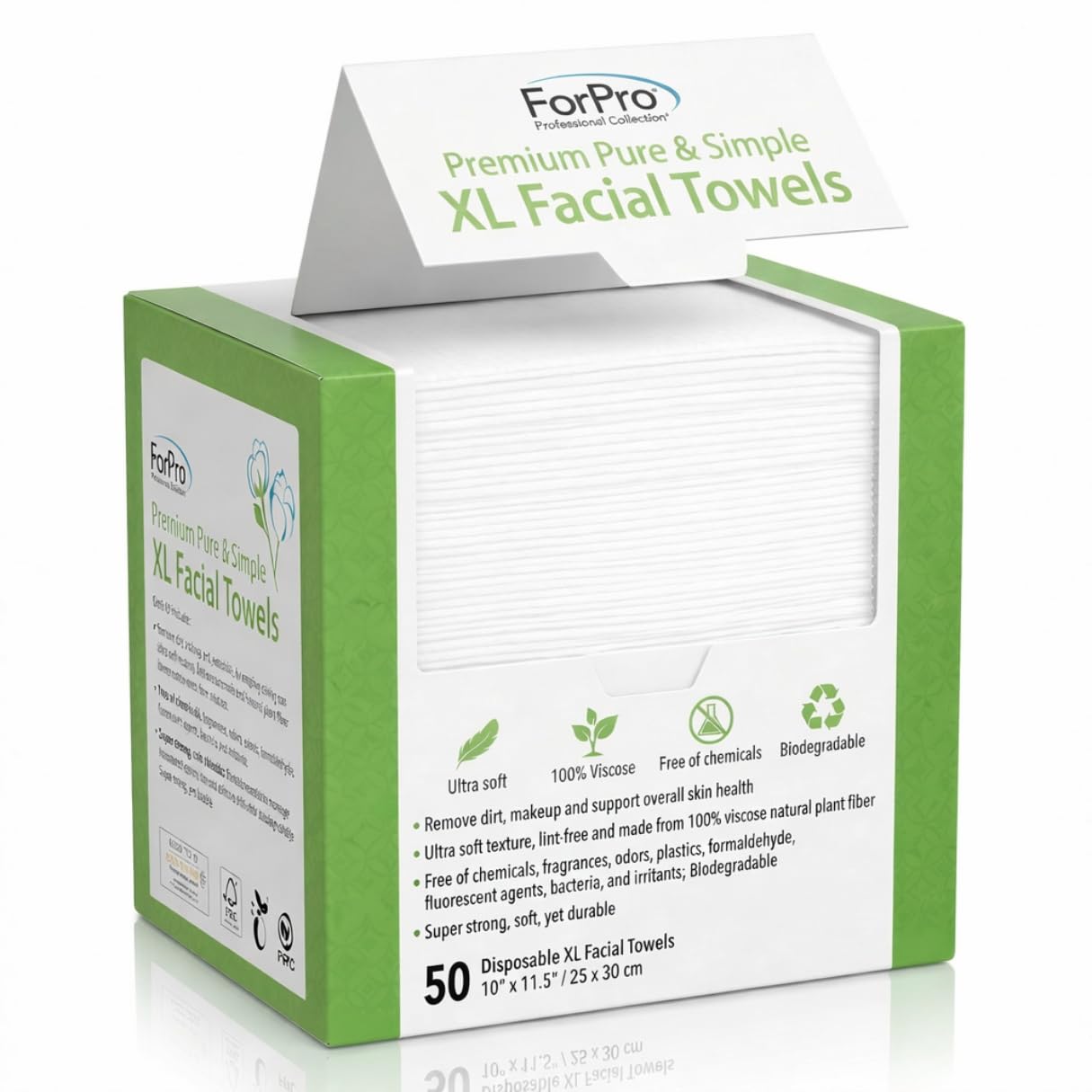 Disposable Face Towels for Sensitive Skin - XL Lint-Free Viscose Makeup Remover Cloths | 50-Count Biodegradable & Vegan