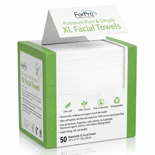 Disposable Face Towels for Sensitive Skin - XL Lint-Free Viscose Makeup Remover Cloths | 50-Count Biodegradable & Vegan