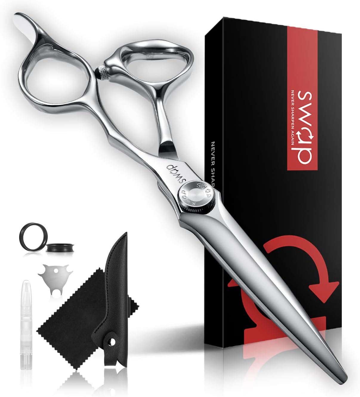 SWAP Professional Hair Cutting Scissors - 6.0'' Japanese SUS 440C Steel Shears with Adjustable Tension for Salon & Home Use