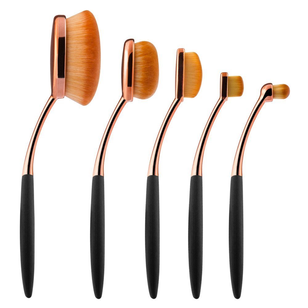 Oval Foundation Brush Set - 5 Pcs Toothbrush Makeup Brushes for Fast, Flawless Liquid & Cream Application
