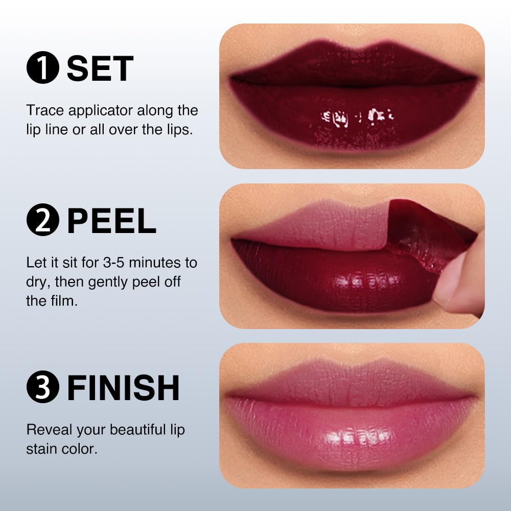 FeiCuiYun 2Pcs Peel Off Matte Liquid Lip Gloss Stain-Lip Liner, Wine Red+Brown Tattoo Peel Off Lip Stain, Long Lasting & Waterproof Lipstick Tattoo, Transfer-Proof Lip Gloss for All Skin Types, 07+08