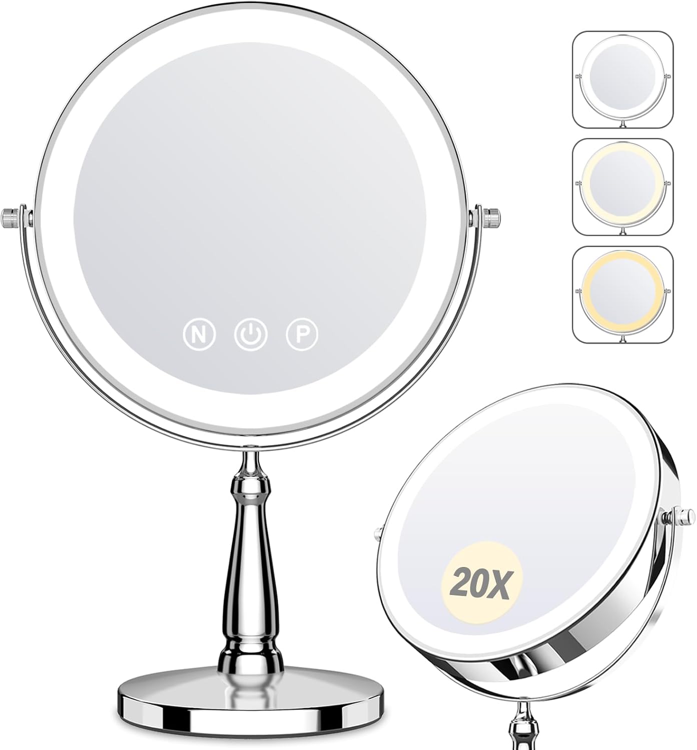 Makeup Mirror with Lights - 20X Magnifying Vanity Mirror | 5000 mAh, 9 Inch, 3 Color Options