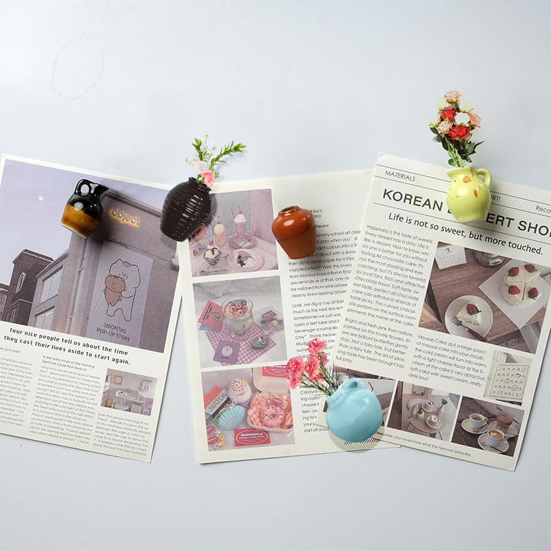 Mini Magnetic Ceramic Vase Set - 8 Decorative Refrigerator Magnets