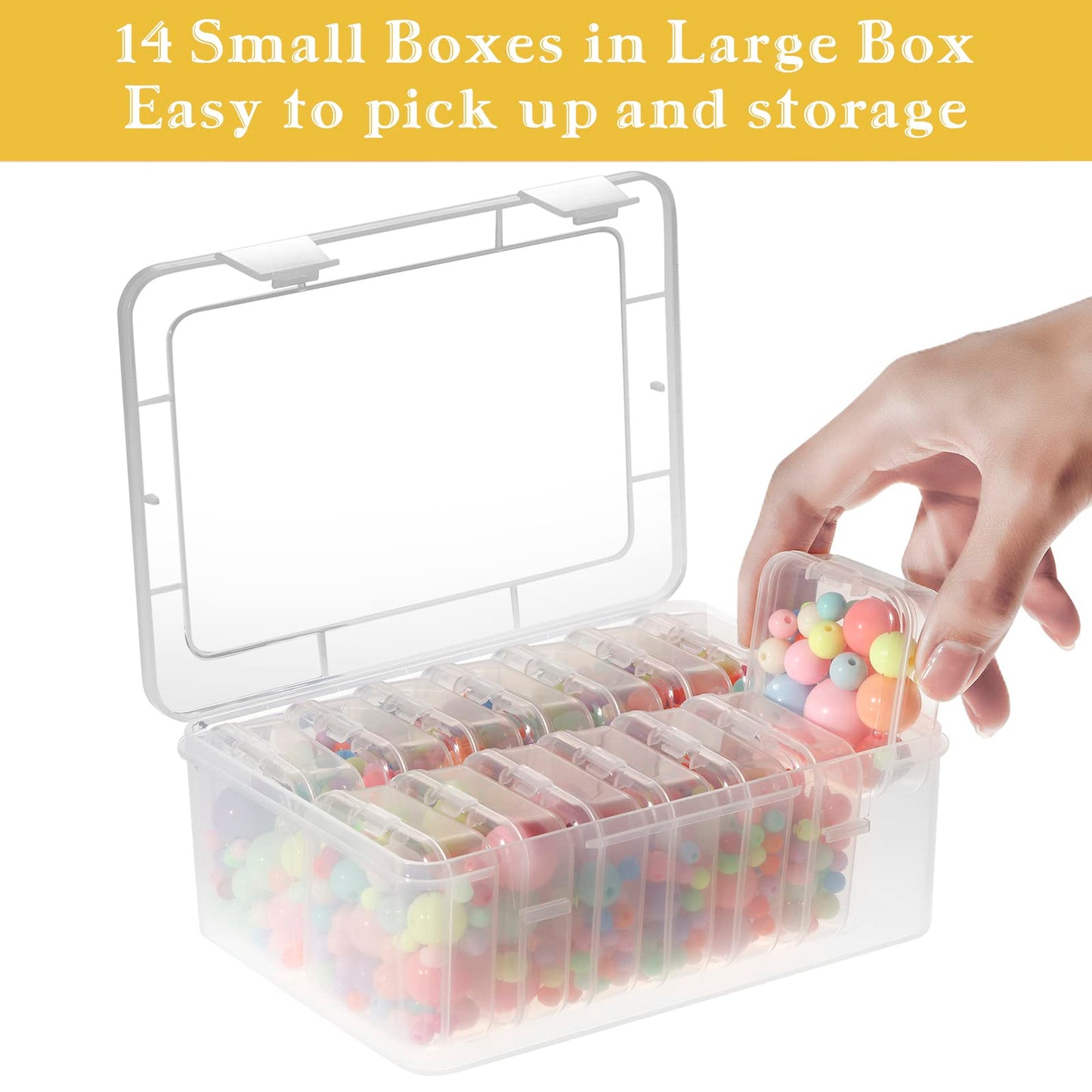 Mathtoxyz Small Bead Organizers, 14 Pieces Plastic Storage Cases Mini Clear Bead Storage Containers Transparent Boxes with Hinged Lid and Rectangle Clear Craft Supply Case