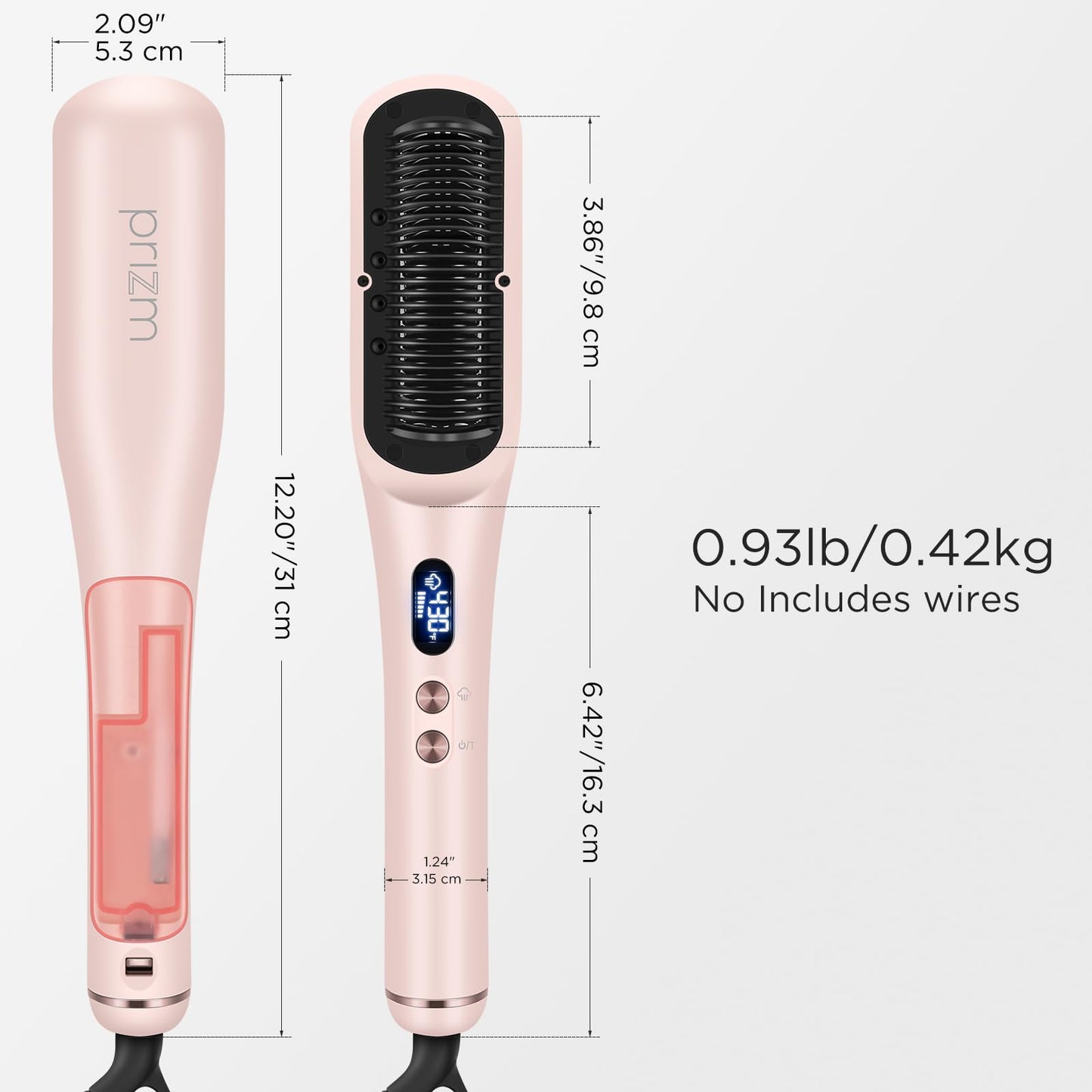 Prizm Pro Steam Hair Straightener Brush - Ionic Steam Straightening Brush for Curly Hair, Anti-Scald Ceramic Straightener Comb with LCD Display for Super Smooth, Frizz Free Hair, 4 Heat Settings, Pink