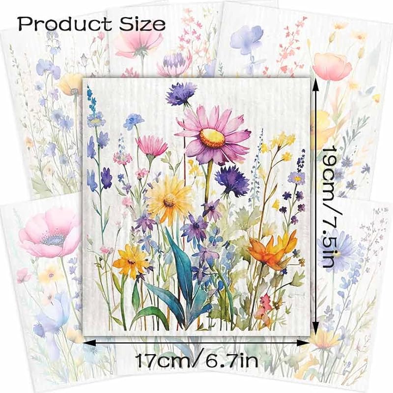 Vintage Floral Swedish Dishcloths - 6 Pack Reusable Kitchen Towels