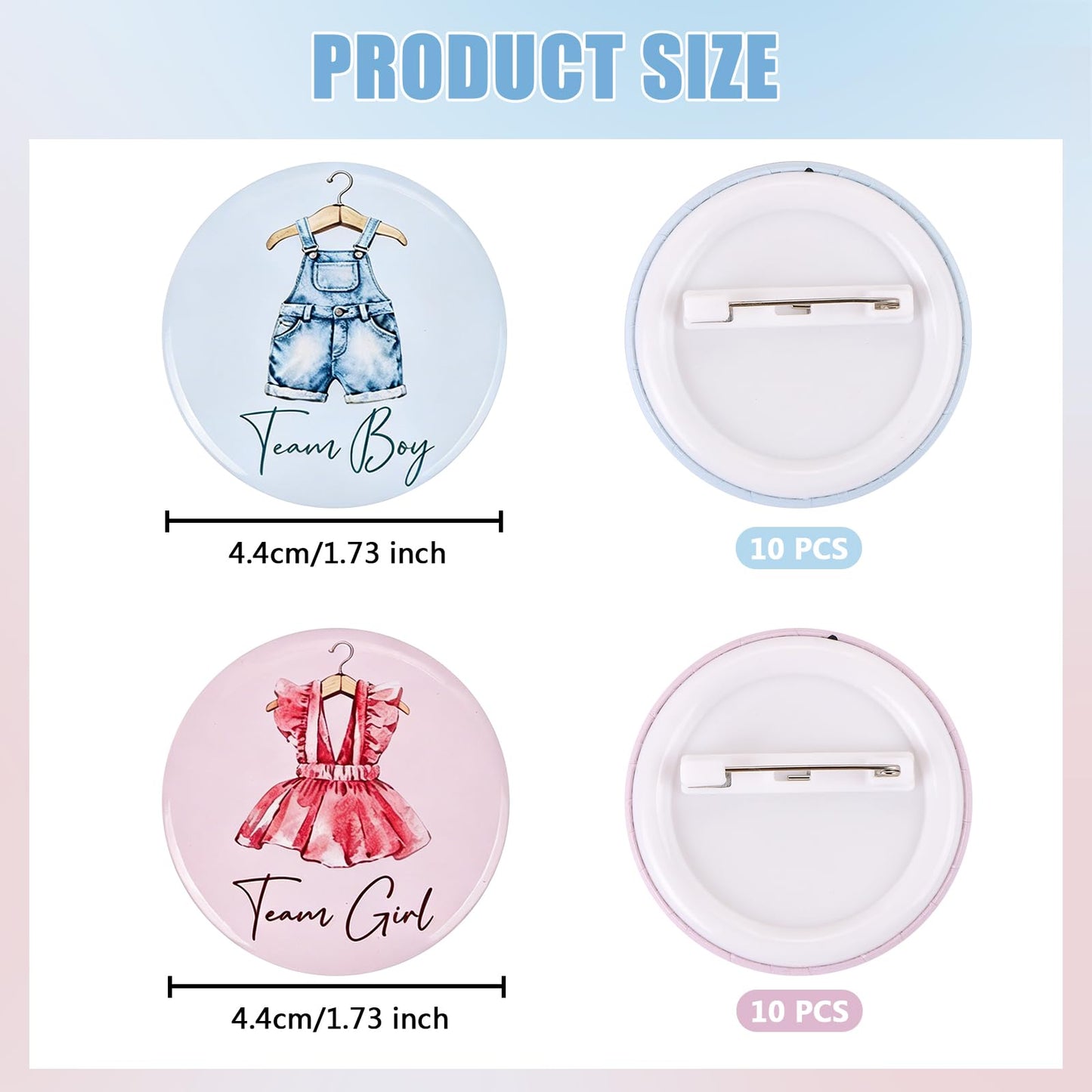 BRIOYHA 20 Pcs Gender Reveal Button Pins - Blue Pink Team Boy or Girl Badges, Party Supplies for Gender Reveal Celebrations, Birthday Game Decorations