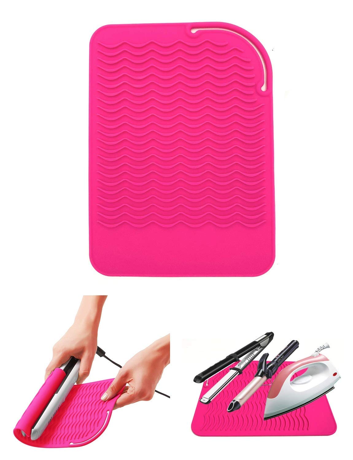 Heat Resistant Mat for Curling Iron & Hair Tools - Food Grade Silicone, Pink | 9" x 6.5"