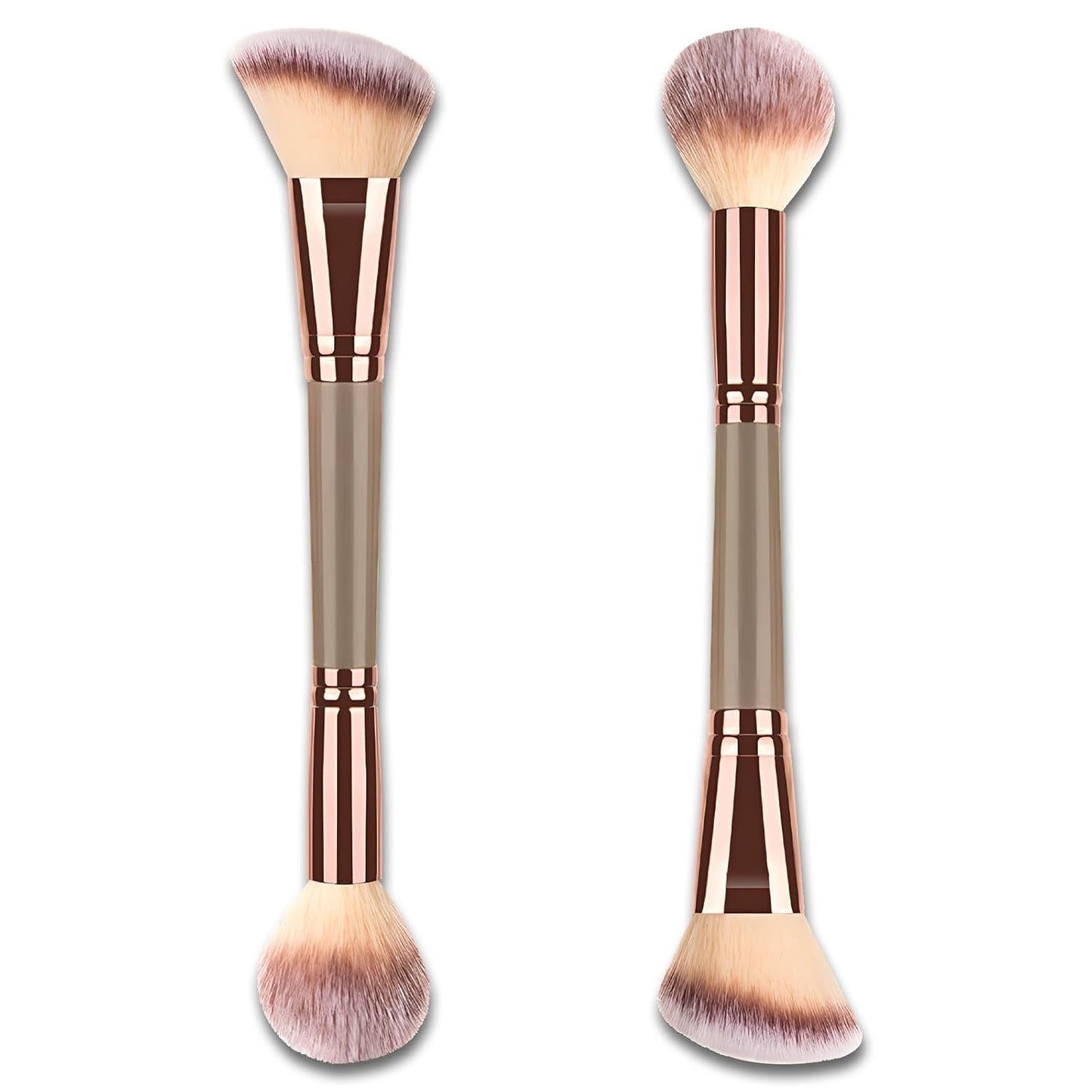 Double-Ended Foundation Makeup Brush - Angled & Round Top for Liquid, Powder & Cream Blending | Champagne Gold
