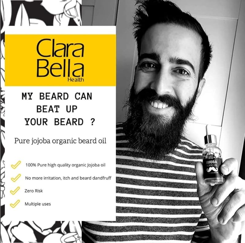 Clara Bella Health Unscented Jojoba Beard Oil 30ml | Pure Organic for Men - Anti-Itch & Dandruff