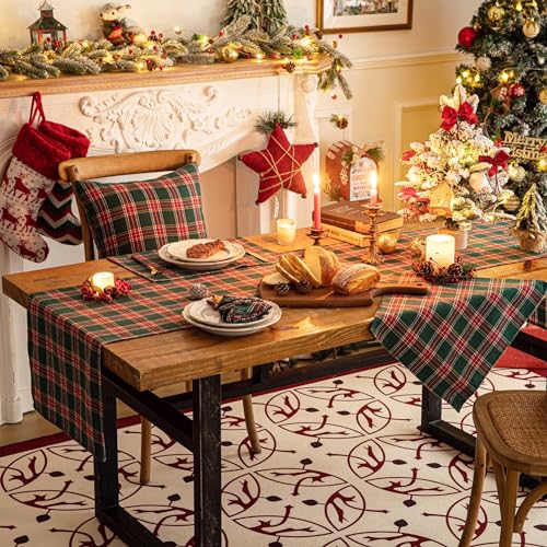 Plaid Christmas Table Runner - 72 Inch Holiday Decor, Polyester
