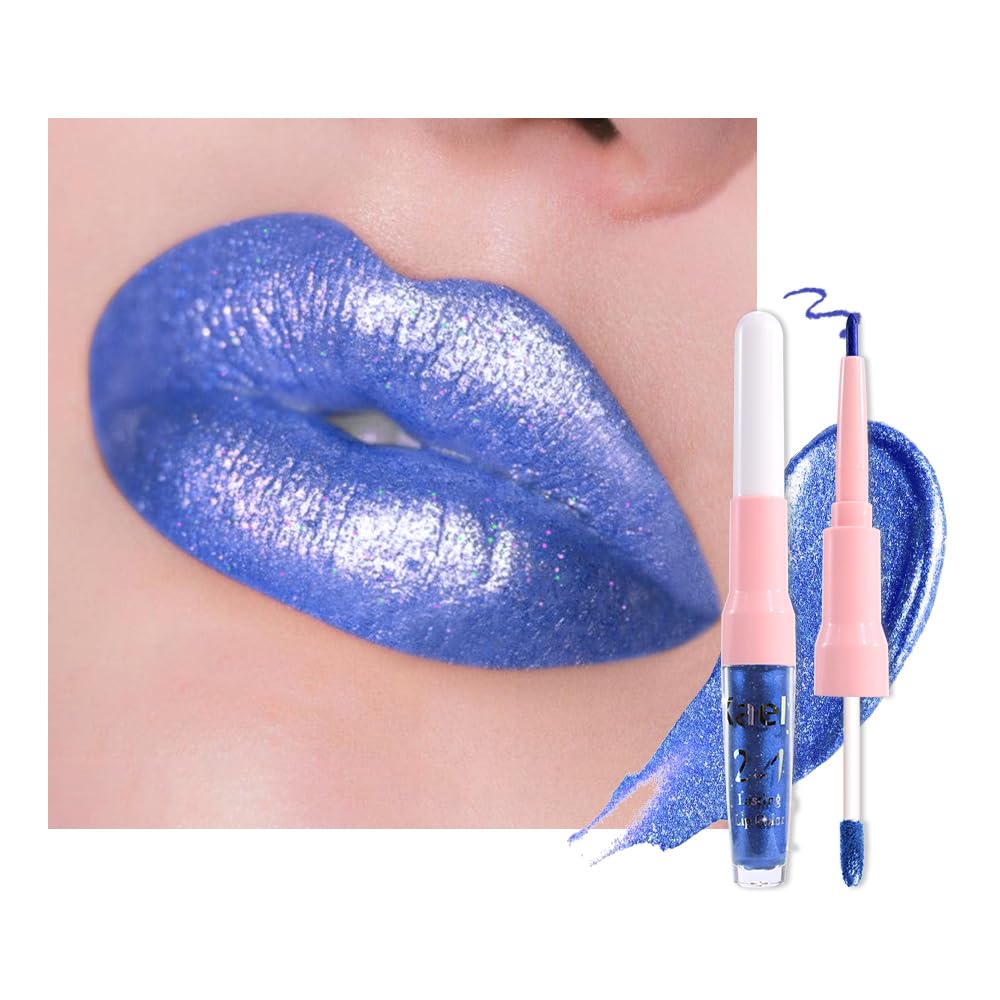 Kaely 2-in-1 Mauve Metallic Lipstick and Lip Liner Makeup, Shimmer Liquid Metallic Lipsticks for Women, Glitter Lip Gloss Stain Long Lasting Waterproof Smudge Proof 24 Hour, Vegan & Cruelty-Free, 16