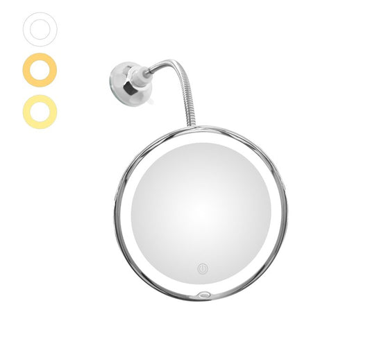 JiBen Upgraded Flexible Gooseneck LED 10X Magnifying Makeup Mirror with 3 Dimmable Color Light Settings, Locking Suction Cup and 360° Swivel, Portable Cordless Travel and Home Bathroom Vanity Mirror