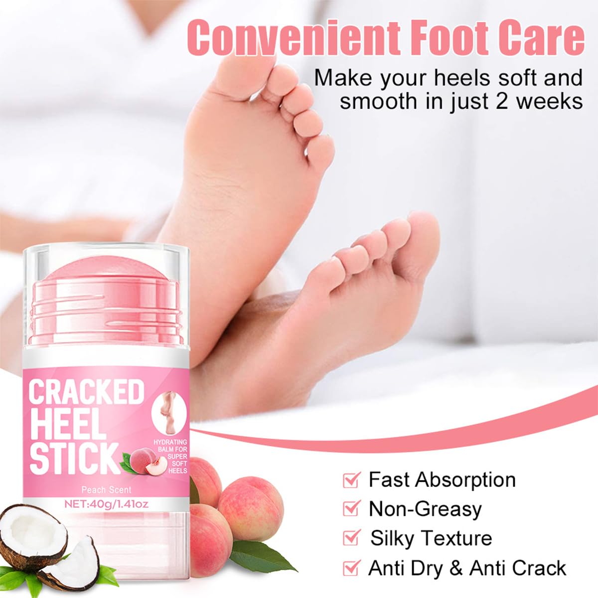 Peach Scented Foot Cream Set - 60% Urea Intensive Moisturizer for Dry Cracked Skin | Heels, Elbows & Knees Care