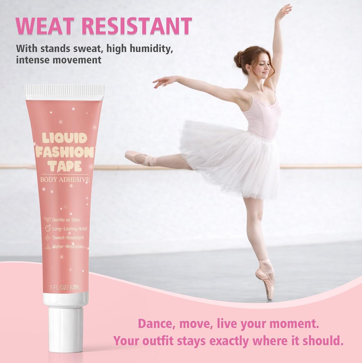 Liquid Body Adhesive - 30ml Sweat-Resistant Skin Glue for Dancers | Water Washable for Costumes, Socks, and Wigs