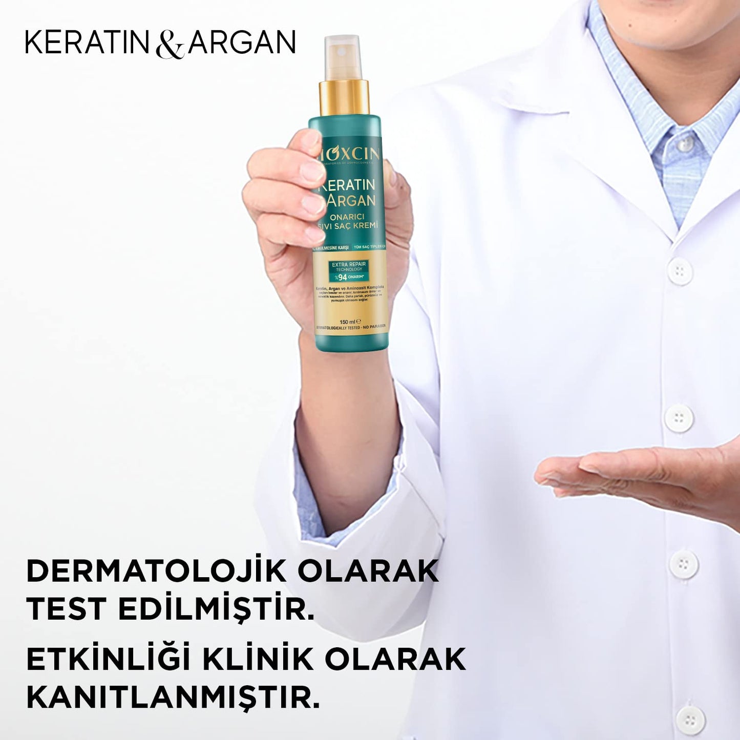 BIOXCIN Keratin & Argan Repair Liquid Hair Care Cream 150 ml for Worn and Damaged Hair