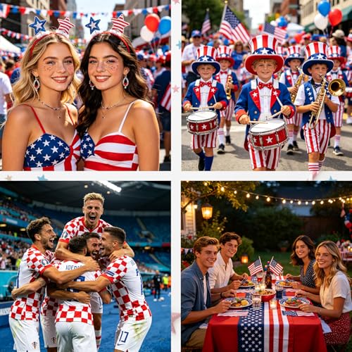 4th of July Glitter Freckles Face Tattoos - 8Pcs Patriotic Stickers
