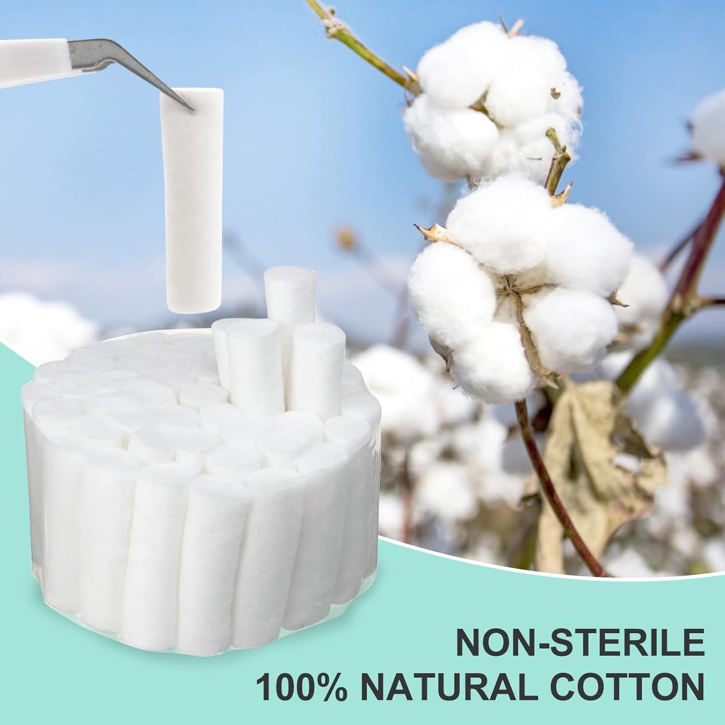 Dental Cotton Rolls - 200 Count 1.5 Inch Non-Sterile Absorbent Cotton for Mouth Care & Nosebleeds