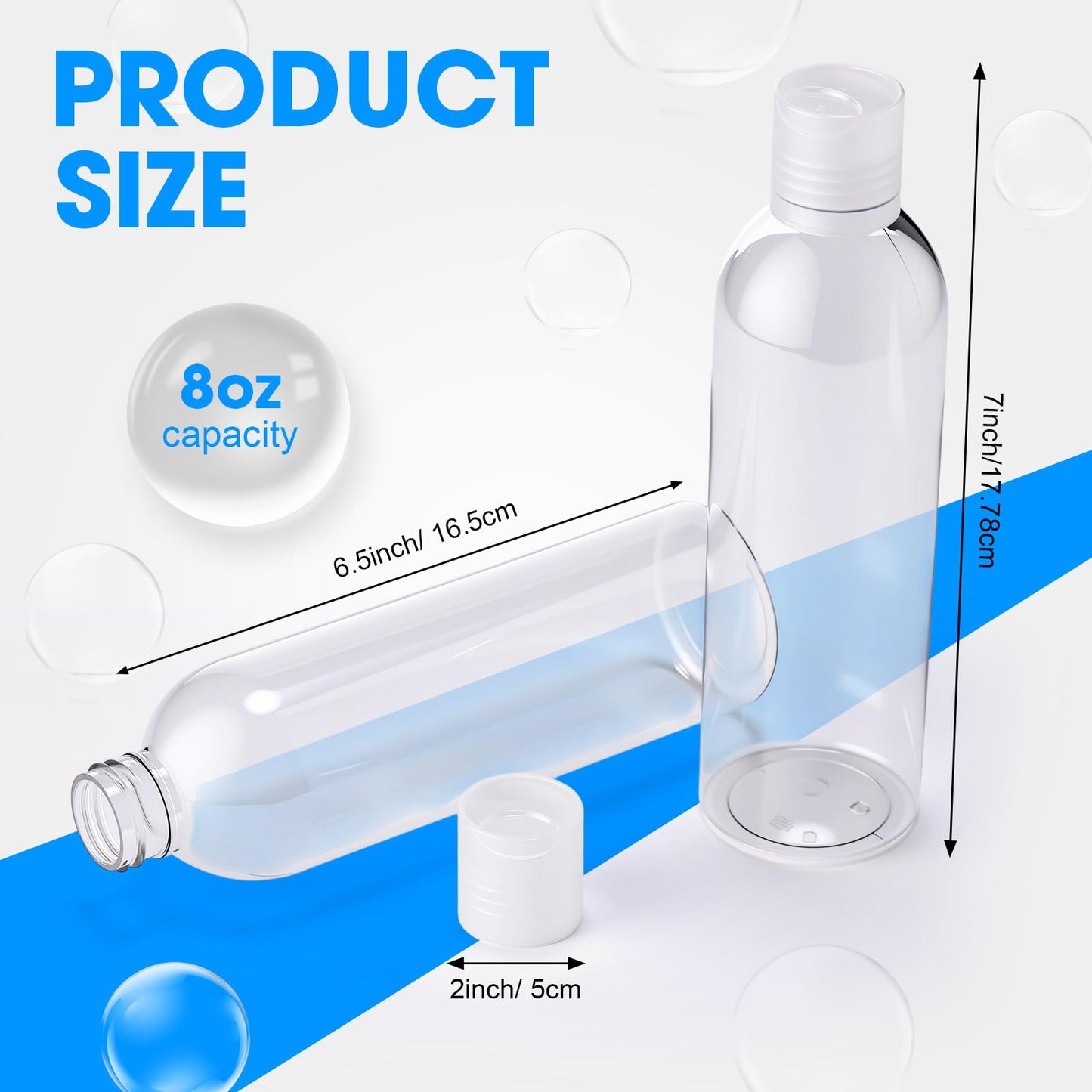Eccliy 48 Pack 8oz Empty Plastic Squeeze Bottles with Disc Caps Travel Containers Refillable Plastic Empty Bottles with Caps for Shampoo, Lotions, Liquid Body Soap, Creams (Clear)