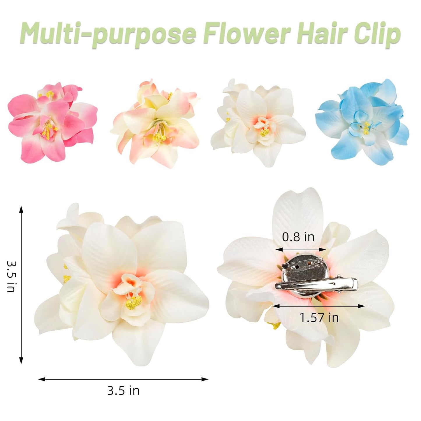 Hawaiian Flower Hair Clips - 4 Pcs Tropical Hibiscus Claw Clips for Women | 3.5 Inches, Boho Beach Accessories
