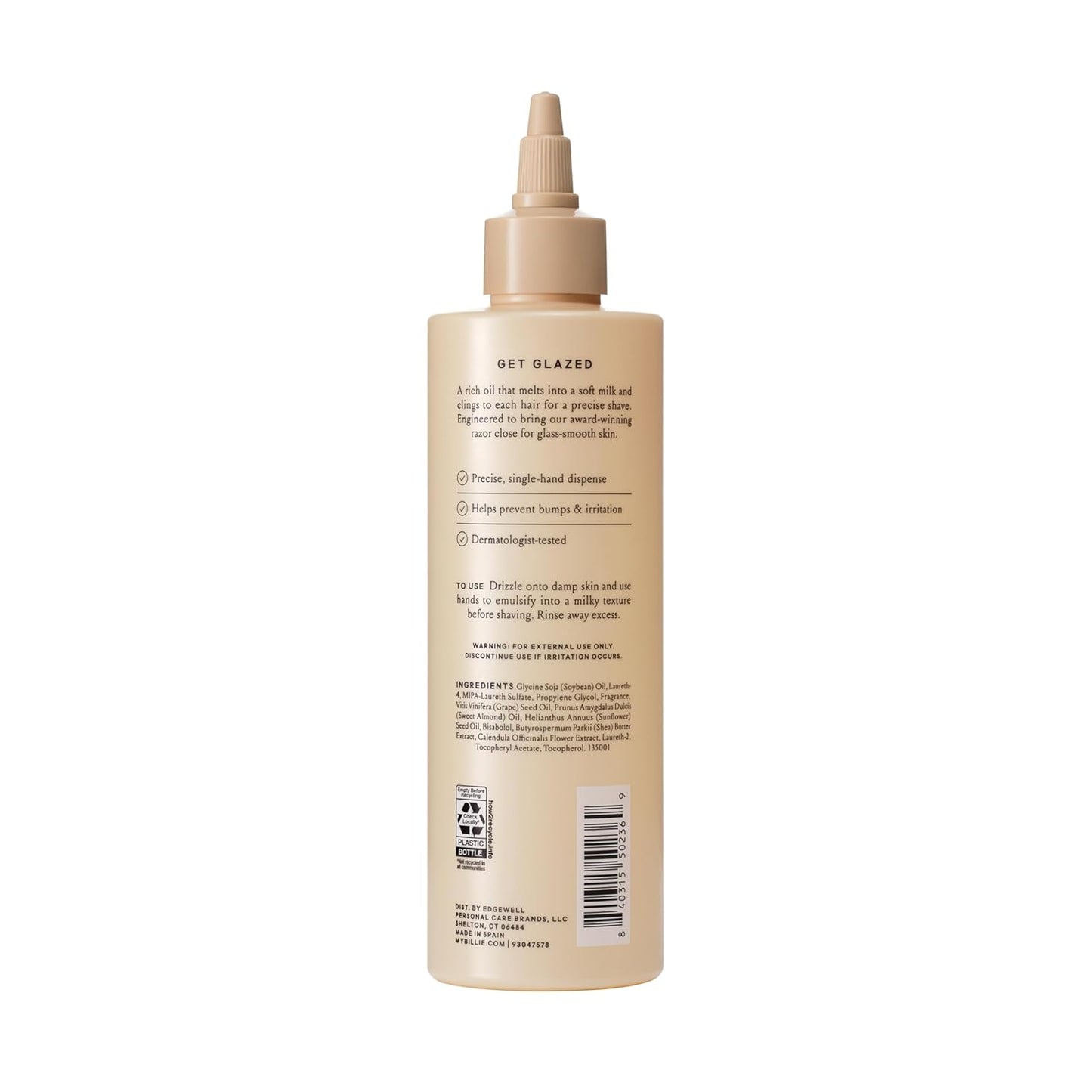 Billie Shave Glaze - Shaving Oil for Smooth Skin - Oil-to-Milk Protection | Coco Villa Scent - 8oz