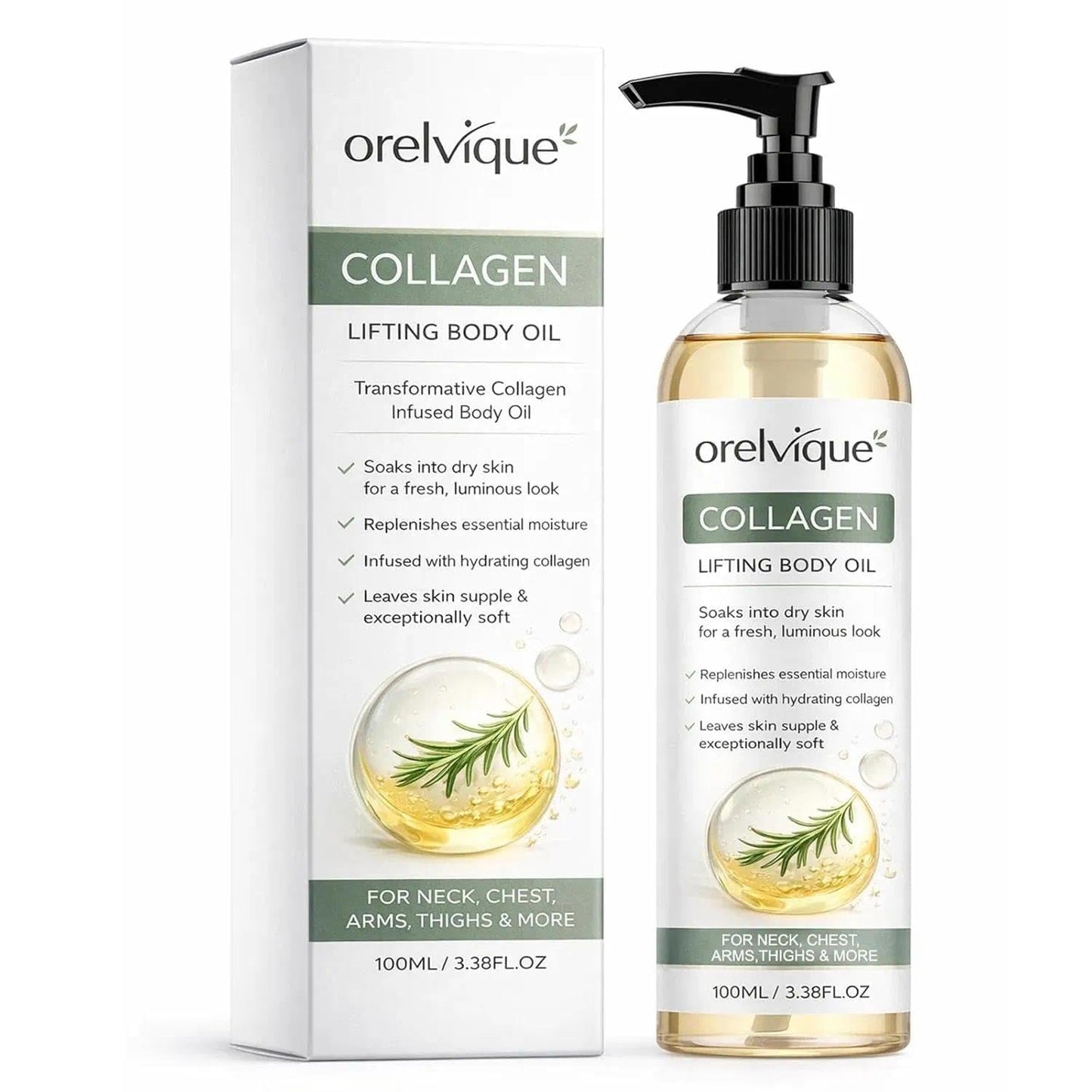 Relify Orelvique Collagen Oil for Skin Tightening, Firming Moisturizing Oil for Arms, Legs, Neck & Face, Fast-Absorbing Non-Greasy Formula with Marine Collagen, Jojoba, Shea Butter, Aloe Vera (1pc)